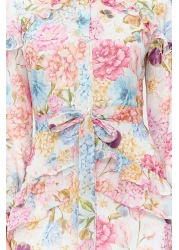  Modest فستان من الشيفون المنسوج ومبطن ومكشكش ومزين بنقشة الزهور أرجواني TCTSS24EB00003