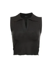  Collection بلوزة محبوكة قابلة للتمدد برقبة بولو سوداء اللون TWOSS22BZ0335