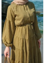 LOCCO Women's Lined Tulle Dress Oil Green