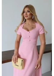 MILANOFOX فستان مزدوج بتفاصيل أزرار وحزام بياقة مربعة – فستان أنيق ومريح للمناسبات اليومية والمناسبات الخاصة