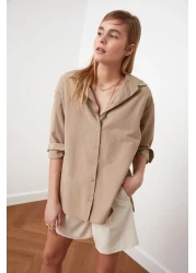  Collection قميص منسوج من القطن بقصة فضفاضة من المنك TWOAW20GO0107