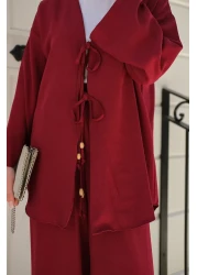 LOCCO Women's Front Tie Detailed Suit Claret Red