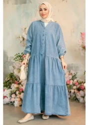 Neva Style فستان جينز حجاب أزرق بأزرار 10622M