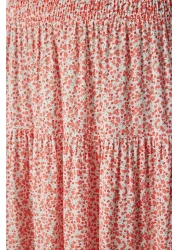 Happiness İstanbul Women's Pink Floral Slim Summer Woven Skirt Ub00304