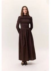 Manuka Brown Long Dress Wide Etelik
