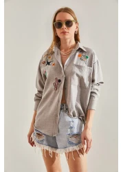 Bianco Lucci Women's Embroidered Linen Shirt