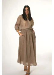 ABBRA Women's Sheer Pocket Shirt Skirt Set