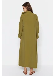  Modest Khaki Collar Tie Detailed Woven Dress TCTSS23EB00283
