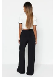  Collection High Waist Stretch Knitted Pants - Black Relaxed Fit Wide Leg TWOSS23PL00129