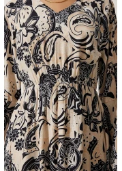 Happiness İstanbul Women's Beige Patterned Summer Viscose Dress DD01303
