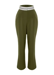  Collection Oil Green Wide Leg New Tyle Fabric Trousers