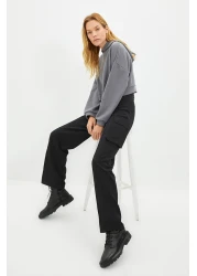  Collection بنطلون أسود منسوج بقصة مستقيمة وجيب مزدوج منسوج TWOAW22PL0343