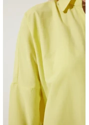 Happiness İstanbul قميص نسائي أساسي طويل كبير الحجم باللون الأصفر الفاتح DD00842