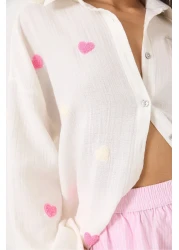 Bianco Lucci Women's Süzene Heart Embroidered Oversize Muslin Shirt 2036 60283052