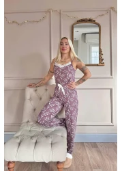 Pijamaevi Purple Olive Branch Lace Rope Strap Knitted Women's Pajama Set
