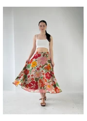 Retrobird تنورة طويلة مبطنة من الشيفون من فاليري زهرية للنساء باللون الكريمي