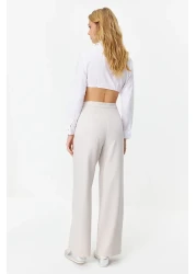  Collection بنطال منسوج بطيات واسعة باللون الرمادي TWOSS21PL0189