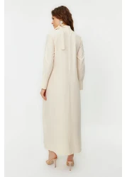  Modest فستان منسوج بياقة حجرية وربطة عنق TCTSS23EB00283