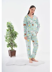Arvin Pijama Cotton Buttoned Shirt Collar Pajama Set