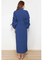  Modest فستان قميص قطني بأكمام وحزام قابل للتعديل - TCTSS23EB00365