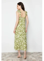  Collection Green Tie-Up Suspender Skirt Ruffle Ribbed Maxi Knitted Maxi Dress TWOSS23EL02328