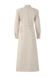  Modest Beige Belt Buckle Detailed Woven Terrycotton Dress Tctss25Eb00134