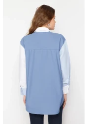  Collection Blue Color Blocked Oversize Wide Fit Woven Shirt TWOSS24GO00136
