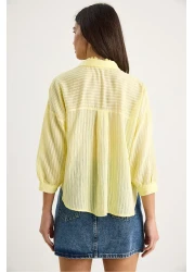 Bianco Lucci Women's Self Striped Half Sleeve Single Pocket Detailed Shirt 2108 60283328