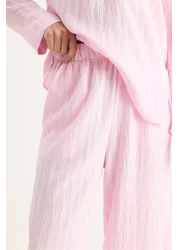 Bianco Lucci Women's Shirt Collar Self-Striped Comfortable Fit Summer Bottom-Top Suit 6016 60283381