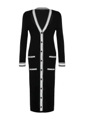  Collection Color Blocked Black Maxi Knitwear Dress - TWOAW24EL00017