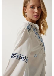Happiness İstanbul Women's White Embroidered Woven Blouse ES00162