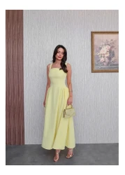 ESRAHELVACI Square Neck Thick Strap Midi Dress