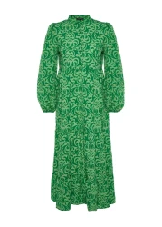  Modest Green Patterned Half Placket Wide Fit Cotton Woven Dress TCTSS23EB00222