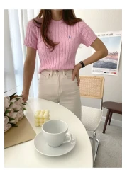 ASEZ BUTİK Women's Short Sleeve Summer Thin Knitwear Blouse