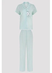 Penti Cuteness Striped Mint Green Shirt Pants Pajama Set