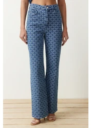  Collection Dark Blue Print High Waist Wide Leg Jeans Twoss24Je00278