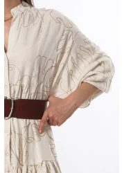 ABBRA Women's Judge Collar Balloon Sleeve Casual Dress