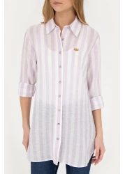 U.S. Polo Assn. Lilac Linen Look Women's Shirt - Long Sleeve50288408-VR034