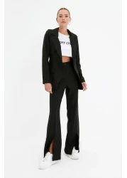  Collection Black Flare Woven Fabric Trousers with Spanish Leg Slit - Twoaw22Pl0046