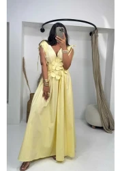 Sohotique By P Embroidered Flower Applique Dress Yellow