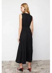  Collection Black V-Neck Sleeveless A-Line Maxi Knitted Dress TWOSS22EL1588