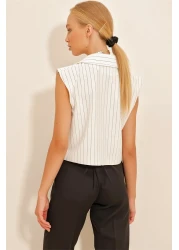 Trend Alaçatı Stili Women's White Shirt Collar Fillet Striped Blouse ALC-X10724