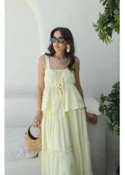 Havoş Light Yellow Mendoza Blouse Skirt Suit