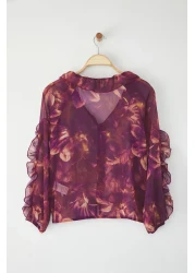  Collection قميص منسوج شفاف من الشيفون البرقوقي TWOSS25GO00063