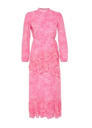  Modest فستان من الشيفون المنسوج مع تنورة زهرية وكشكش TCTSS23EB00160