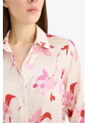 Defacto قميص طويل الأكمام من الساتان منقوش بقصة واسعة مقاس كبير T6892AZ25SP