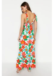  Collection Orange Big Floral Maxi Knitted Dress Twoss23El02328