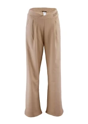  Collection Beige Print Detailed Wide Leg/Relaxed Cut Asymmetrical Waist Knitted Trousers TWOAW23PL00389