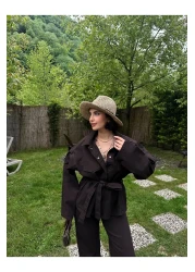 MY LİKA Tie Waist Denim Suit Oversize Jacket and Trousers