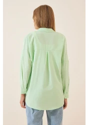 Happiness İstanbul Women's Light Green Oversize Long Basic Shirt DD00842